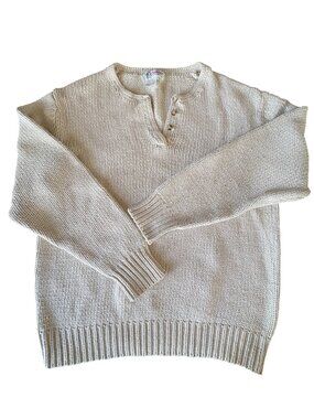 Women's Orvis Silk Cotton Blend Chunky Knit Henley Cream Sweater Large